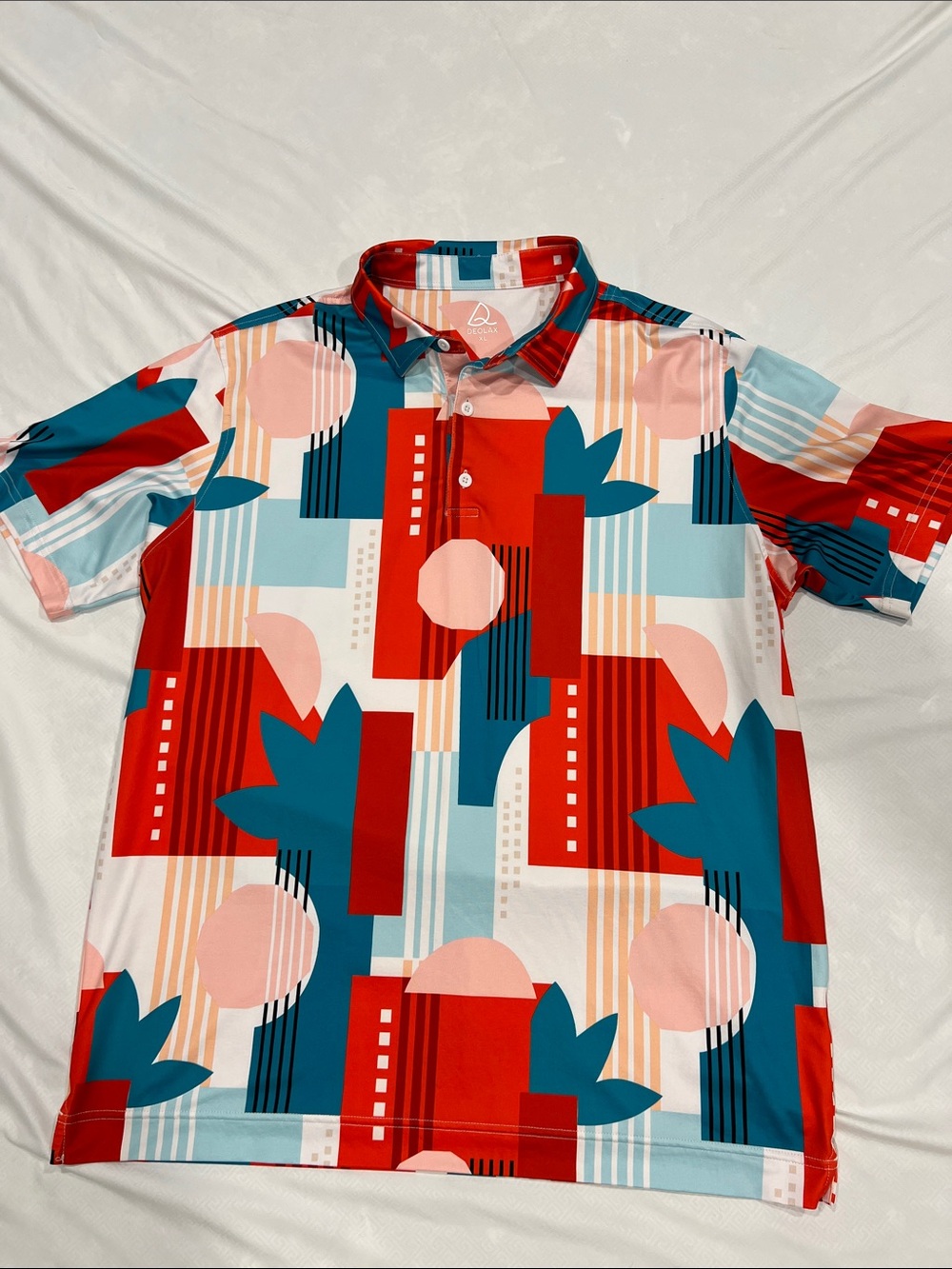 DeoLax Abstract Geo-Print Polo Shirt - Size XL.